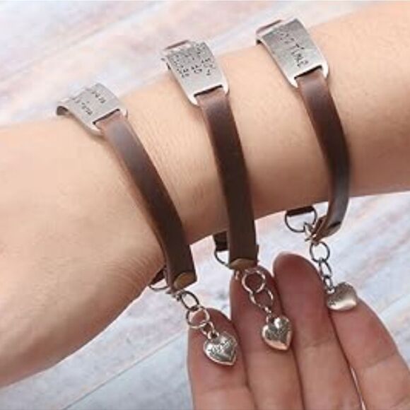 Brown Leather Bracelet This Too Shall Pass Message - Picture 2 of 9